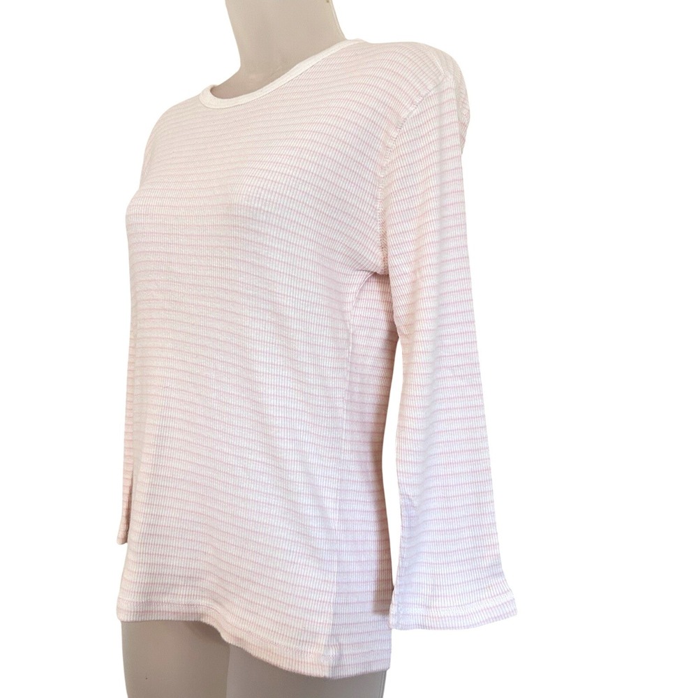 Vtg Y2K 2000 Gap Thermal Shirt Sz L Crew Neck Pink White Striped 100% Cotton - Picture 2 of 12